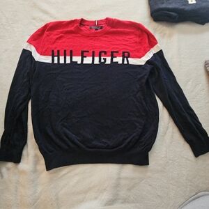 Mens Tommy Hilfiger Red and Black Crewneck Sweater Sz LG